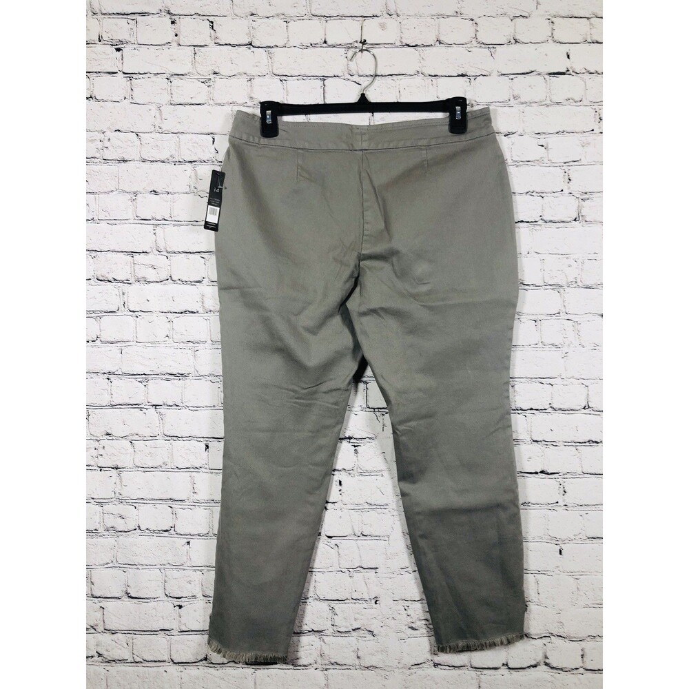 NIC+ZOE Women Frayed Hem Ankle Pants Olive Green Stretch Size 14 - Picture 4 of 5